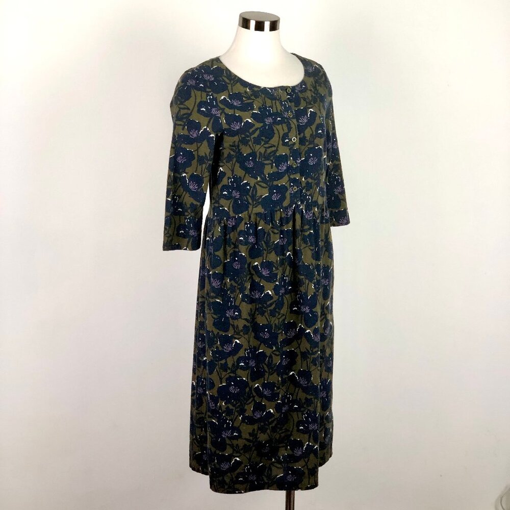 Seasalt Cornwall Millgrain Floral Midi Dress 3/4 Sleeves Pockets Size UK 8 US 4
